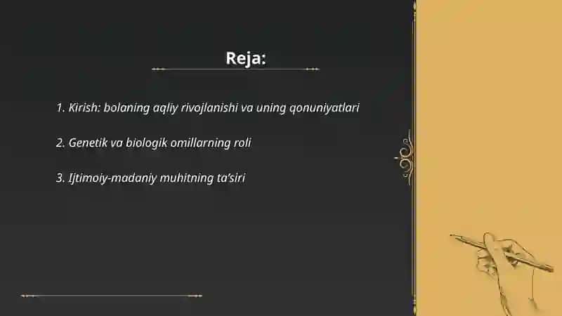 Bolaning aqliy rivojlanishining asosiy qonuniyatlari slayd 2