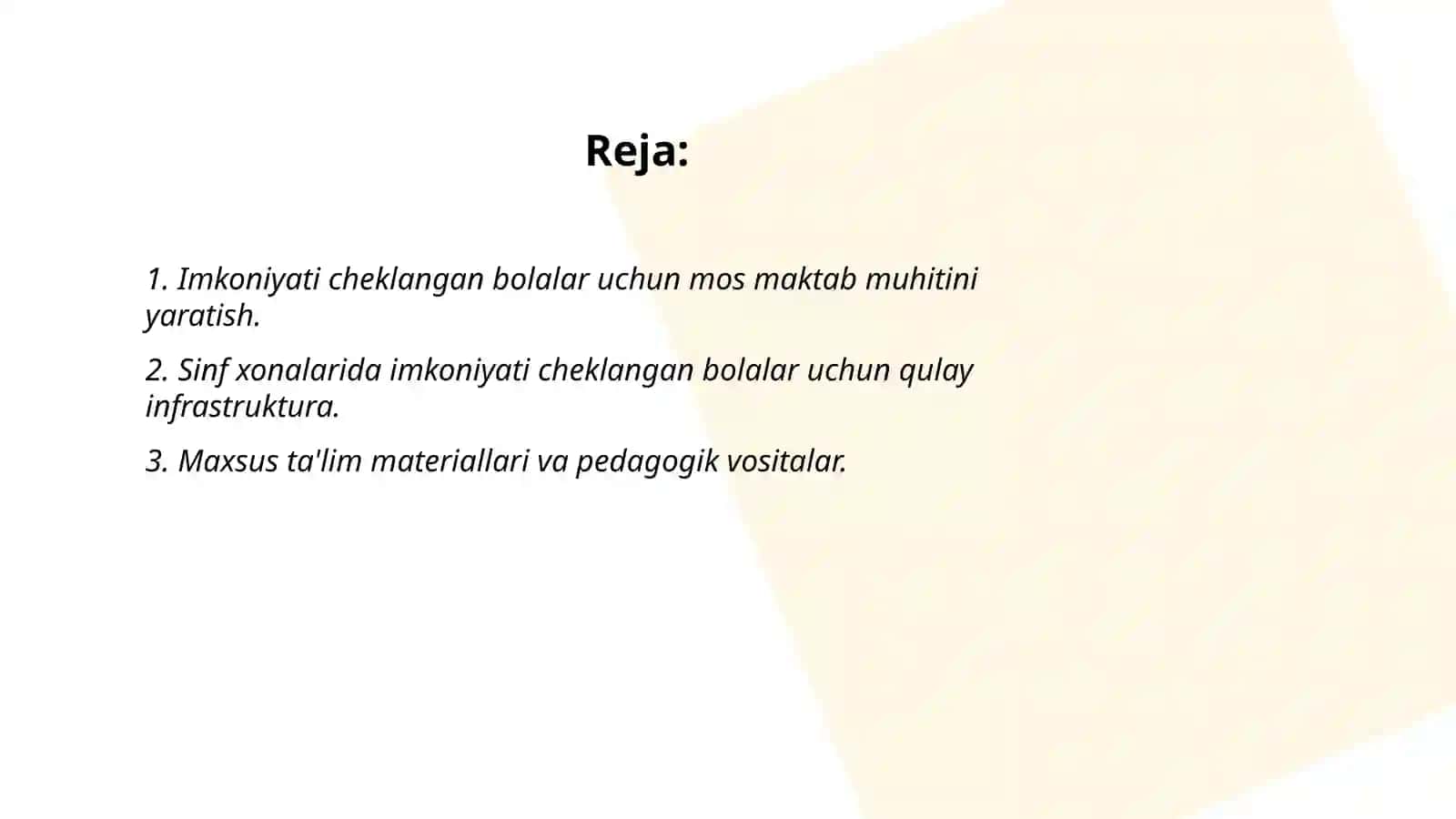 Imkoniyati cheklangan bolalarga maktab va sinf xonalarini moslashtirish va korreksion yordam va ularning huquqiy, pedagogik aspektlari 2