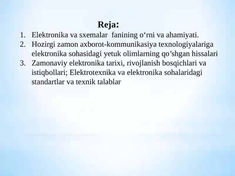 ELEKTRONIKA VA SXEMALAR” FANIGA KIRISH 2