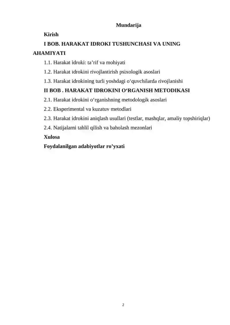 Harakat idrokini o’rganish metodikasi 2