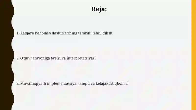 Xalqaro baholash dasturlarining ta'lim sifatigavamazmuni 2