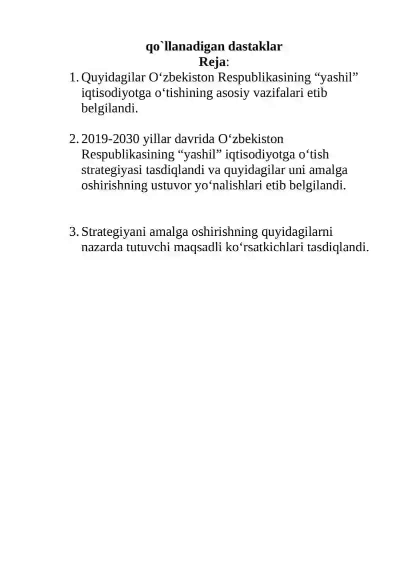 Yashil iqdisodiyotga o`tish siyosatida qo`llanadigan dastaklar 2
