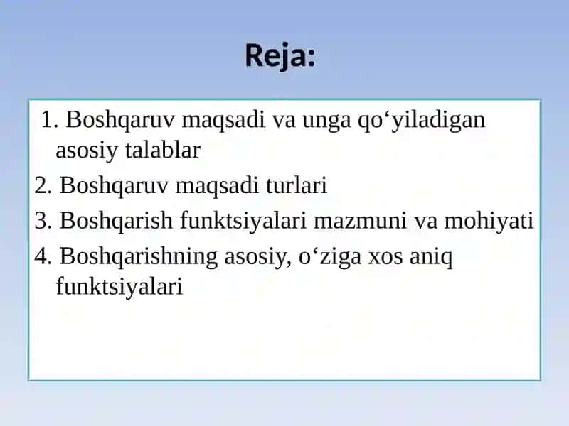 MENEJMENTNING MAQSADI VA FUNKSIYALARI 2