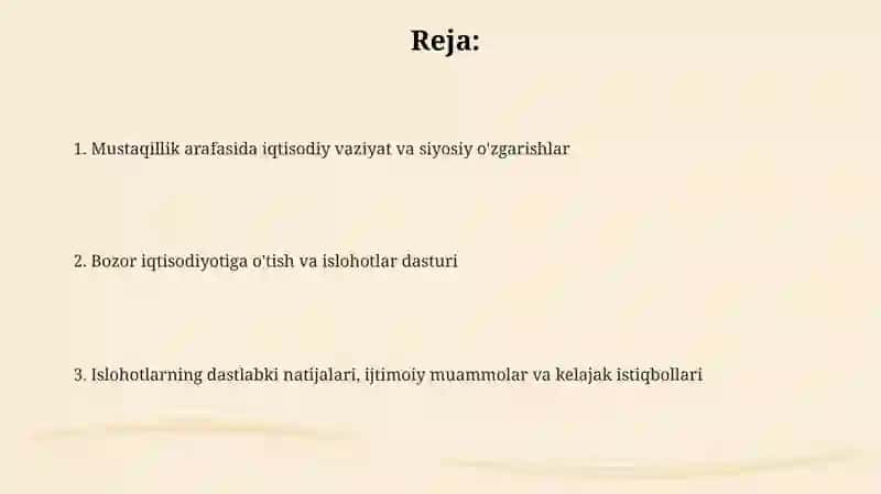 Mustaqillik arafasida iqtisodiy islohotlar 2