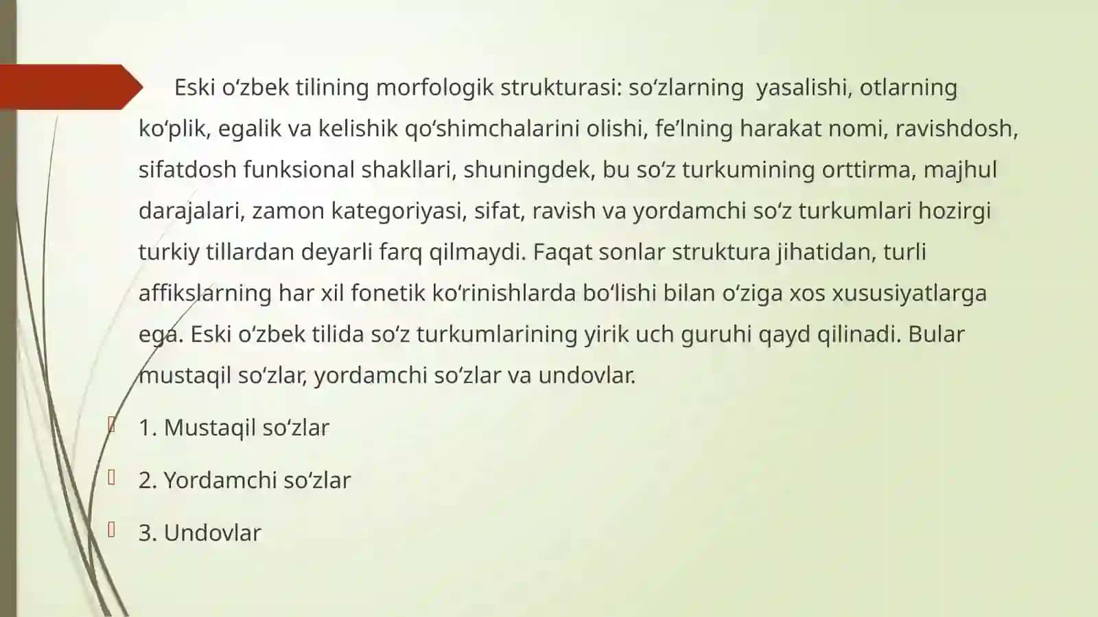 Eski o‘zbek tilida mustaqil so‘z turkumlari 2