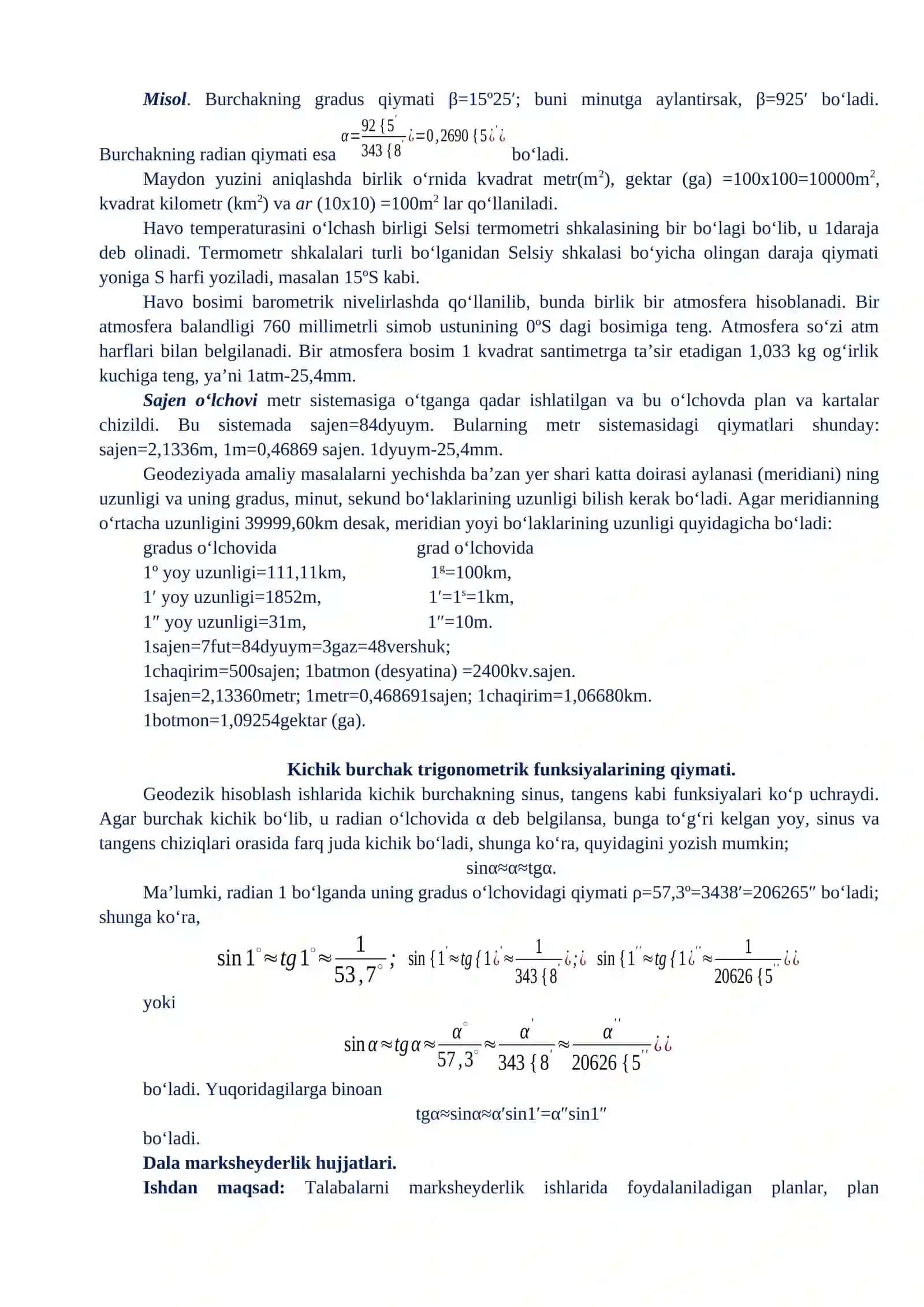 Marksheyderlik o‘lchash ishlarini tashkil qilish 2
