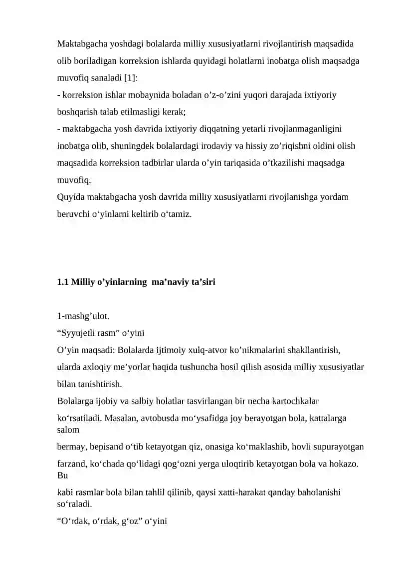 MILLIY O’YINLAR VOSITASIDA MAKTABGACHA YOSHDAGI BOLALARNING MA’NAVIY TASAVVURLARINI SHAKLLANTIRISH 2