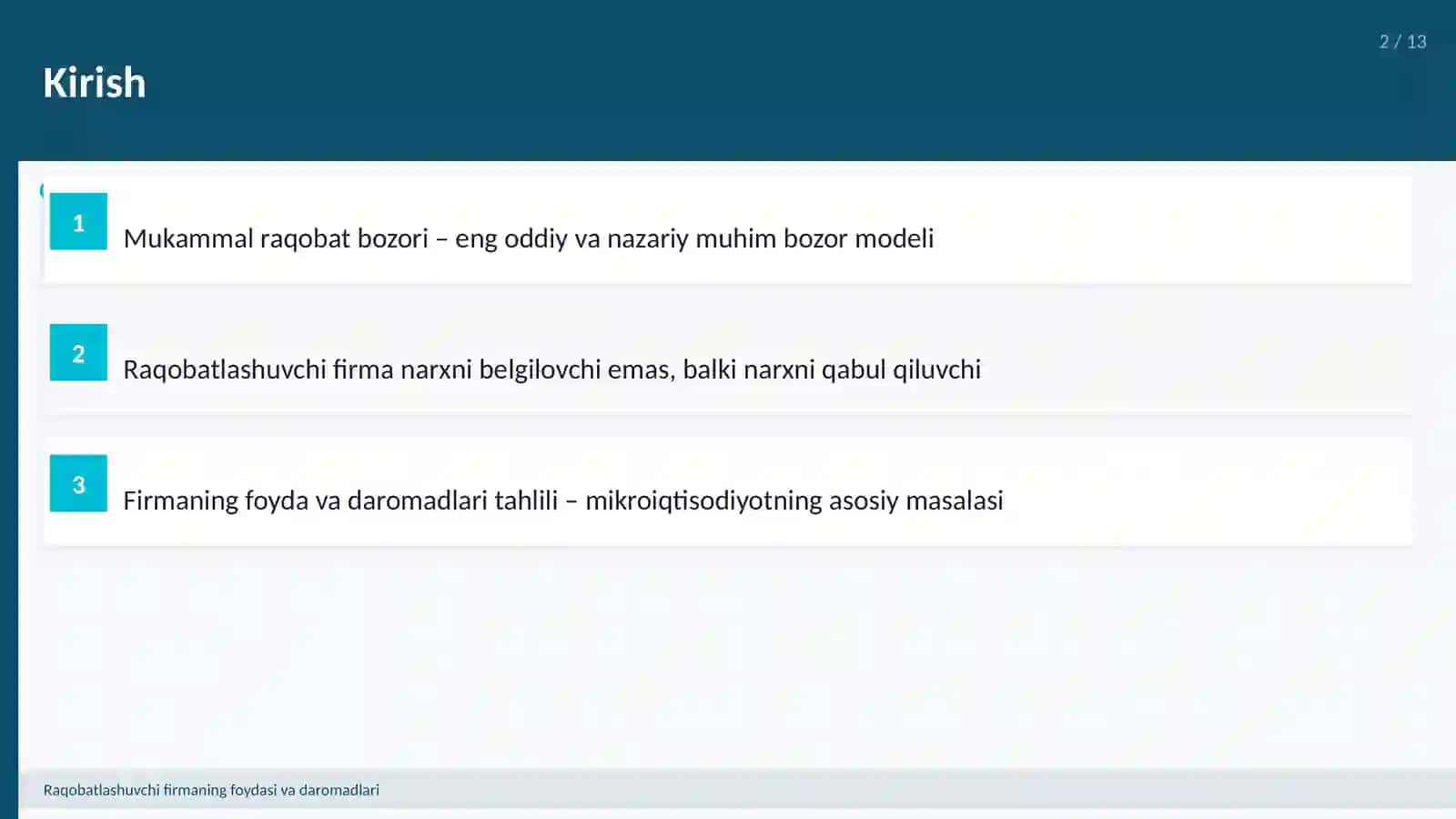 Raqobatlashuvchi firmaning foydasi va daromadlari 2