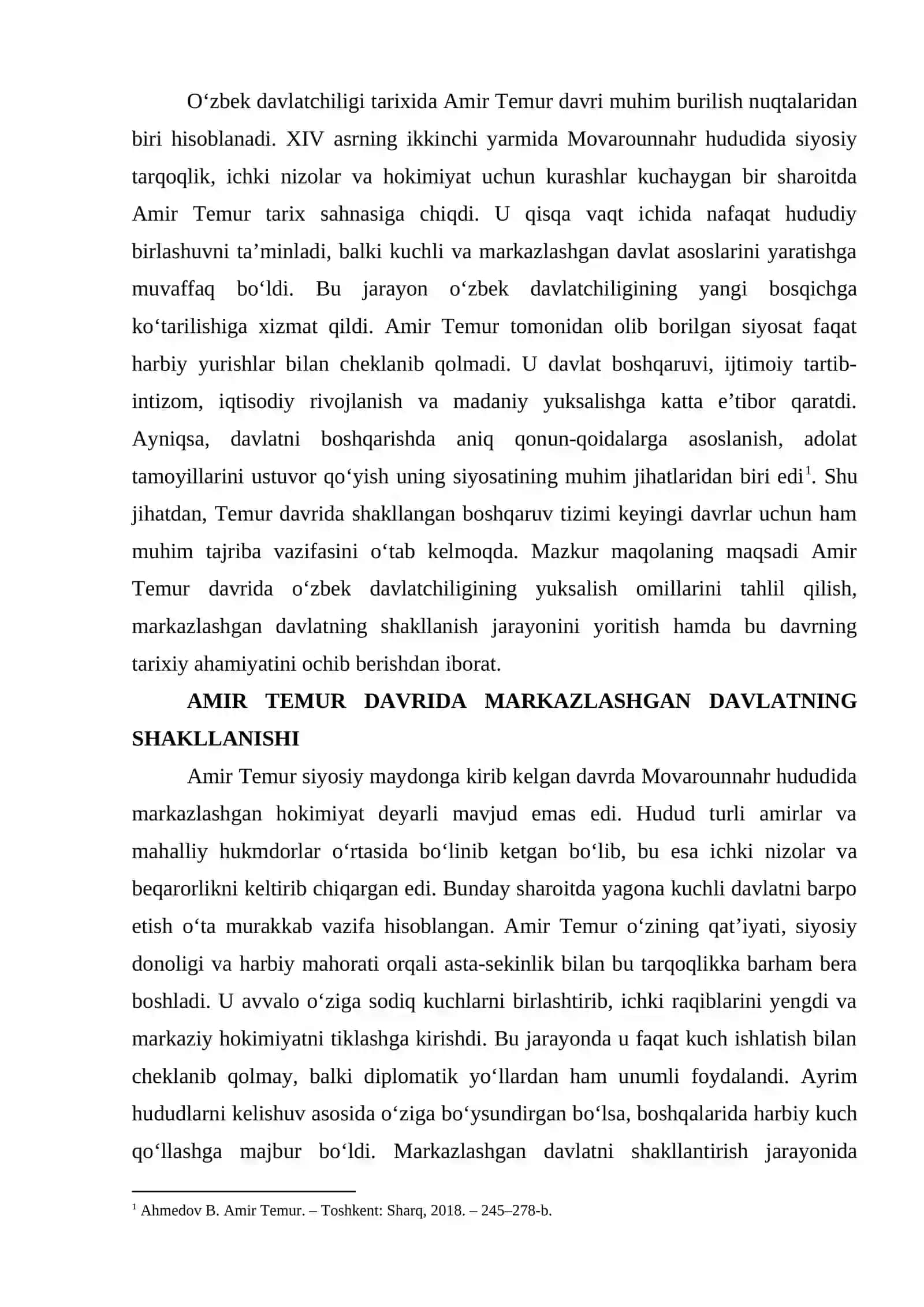 AMIR TEMUR DAVRIDA O‘ZBEK DAVLATCHILIGINING YUKSALISHI 2