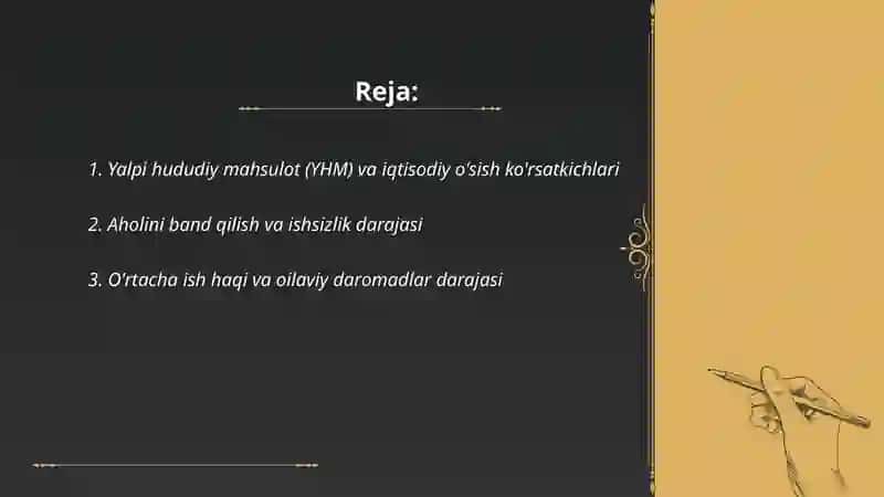 Yalpi hududiy mahsulot (YHM) va iqtisodiy o'sish ko'rsatkichlari 2