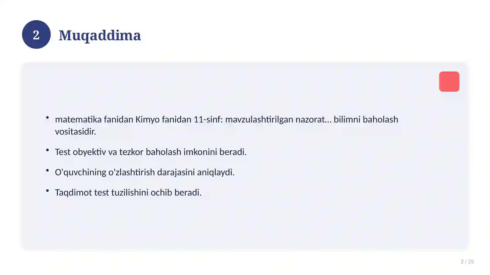 Kimyo fanidan 11-sinf: mavzulashtirilgan nazorat ishi va tahlil 2