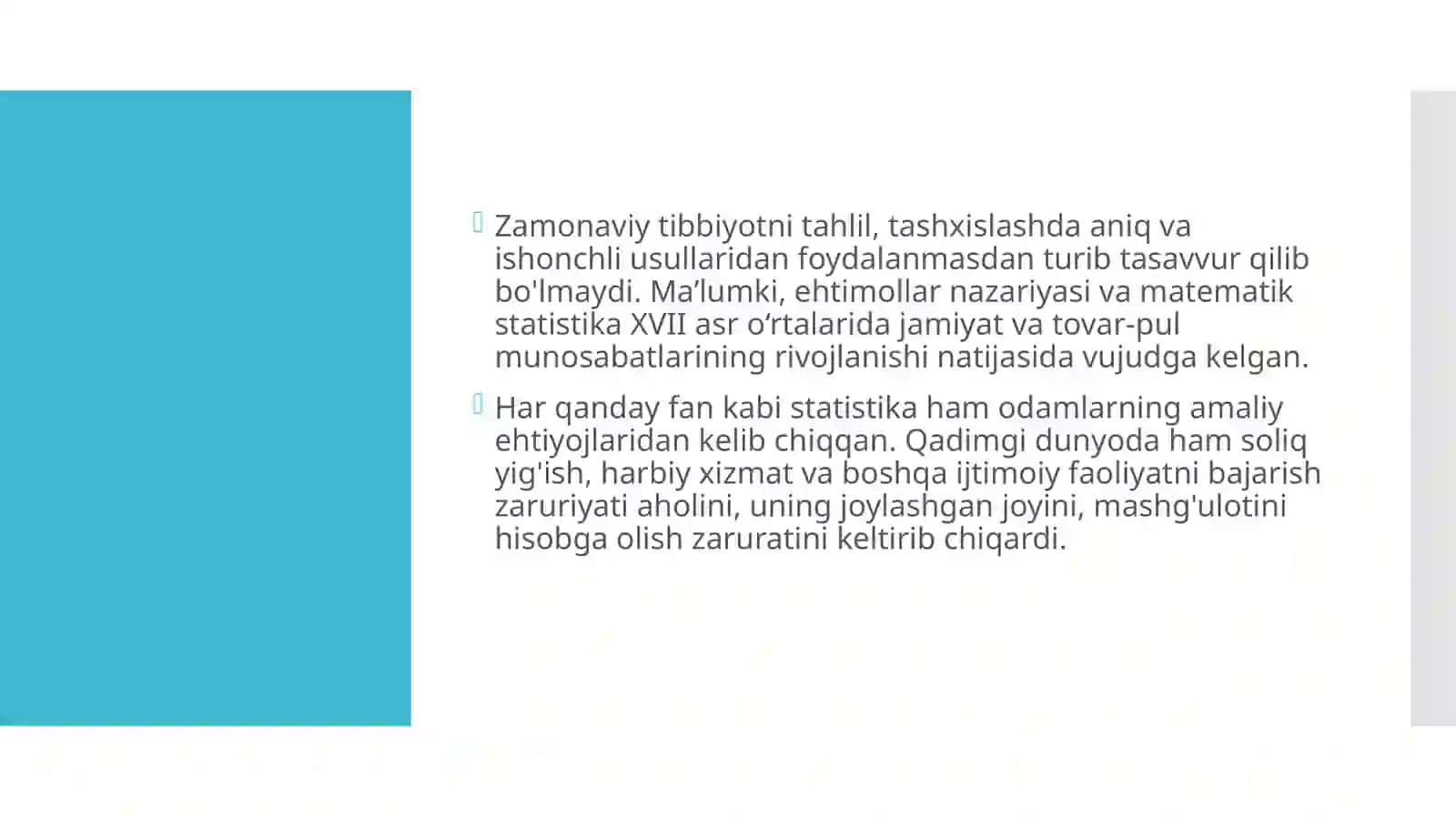 Tibbiy axborotlarga ishlov berish statistik usullar 2