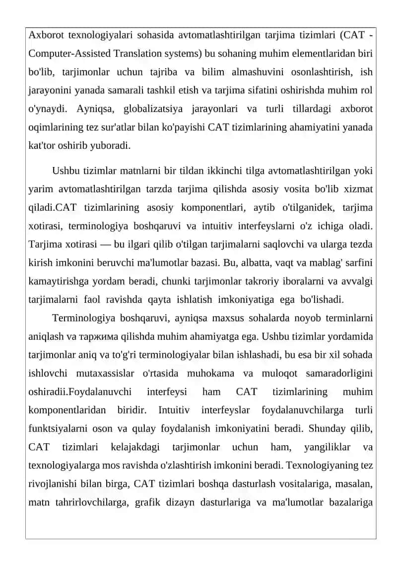 Avtomatlashtirilgan tarjima tizimlari (CAT tizimlari) 2
