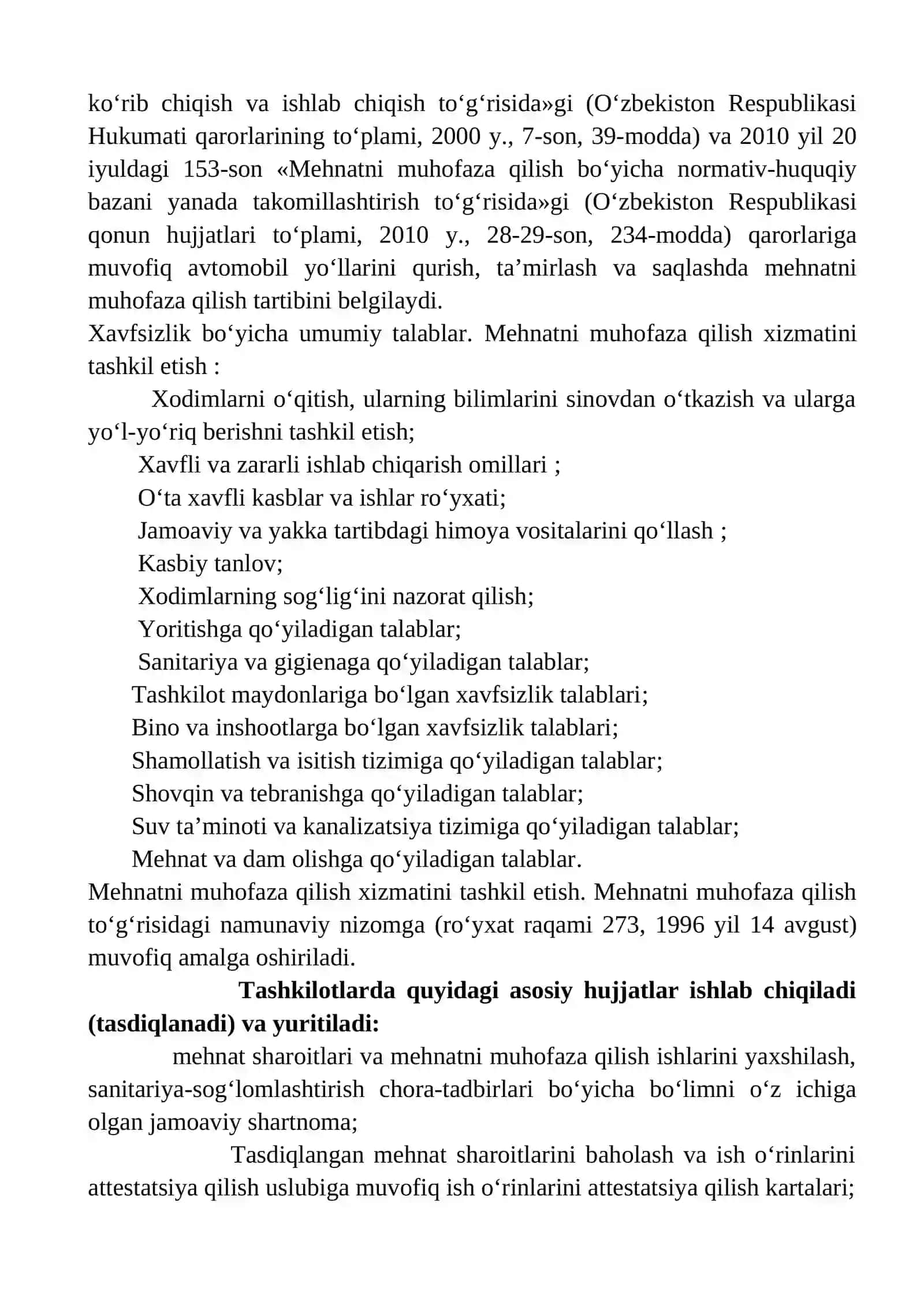 Avtomobil yo‘llari va yo‘l inshootlarini qurish, rekonstruksiyasi va ekspluatatsiya qilishda xavfsizlik texnikasi 2
