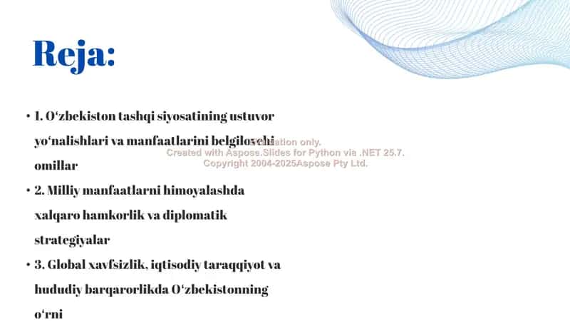 Oʻzbekiston manfaatini himoyalash-tashqi siyosatning asosiy maqsadi 2