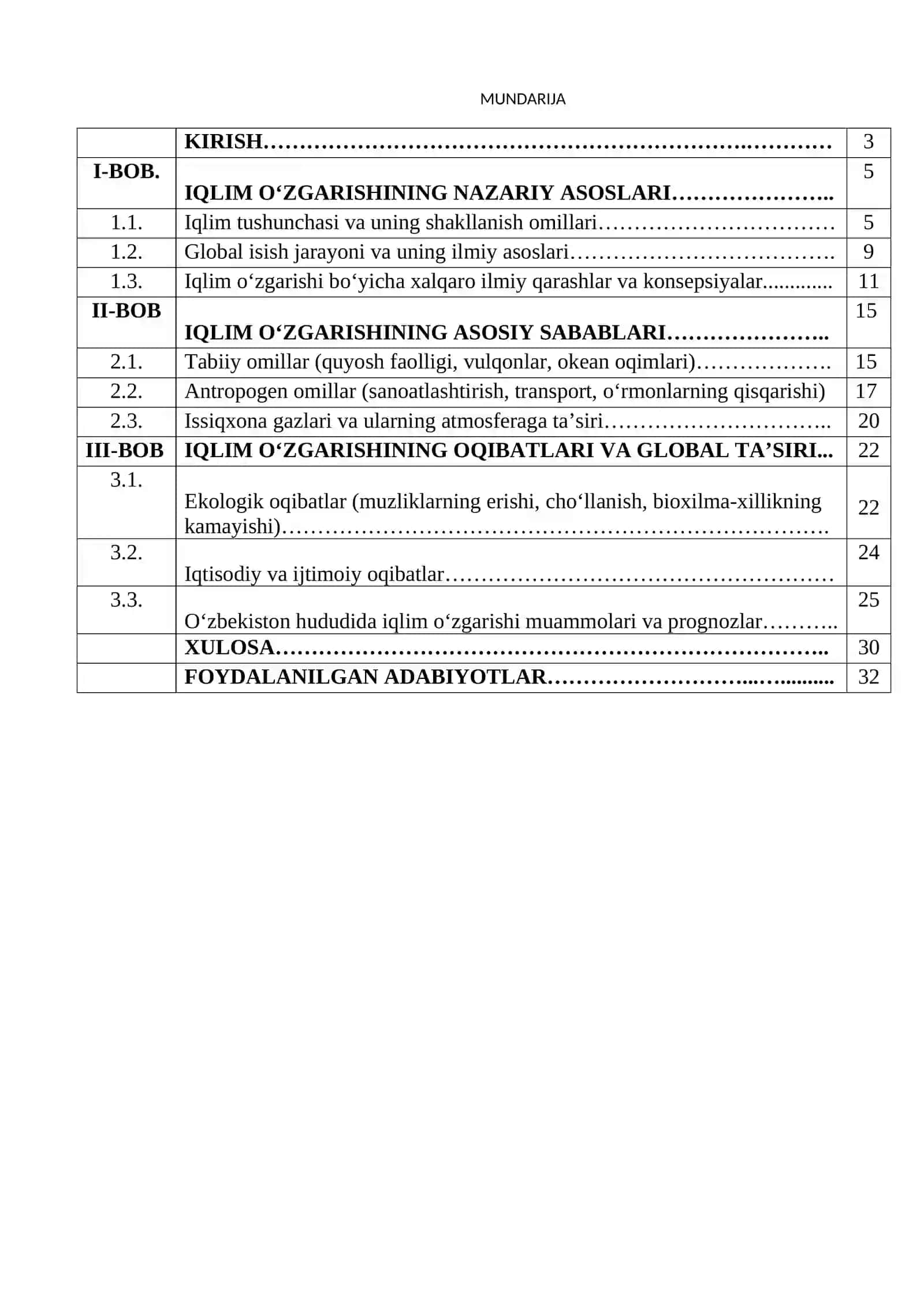 Jahon geografiyasi, Iqlim o’zgarishi sabab va oqibatlarini tahlili 2