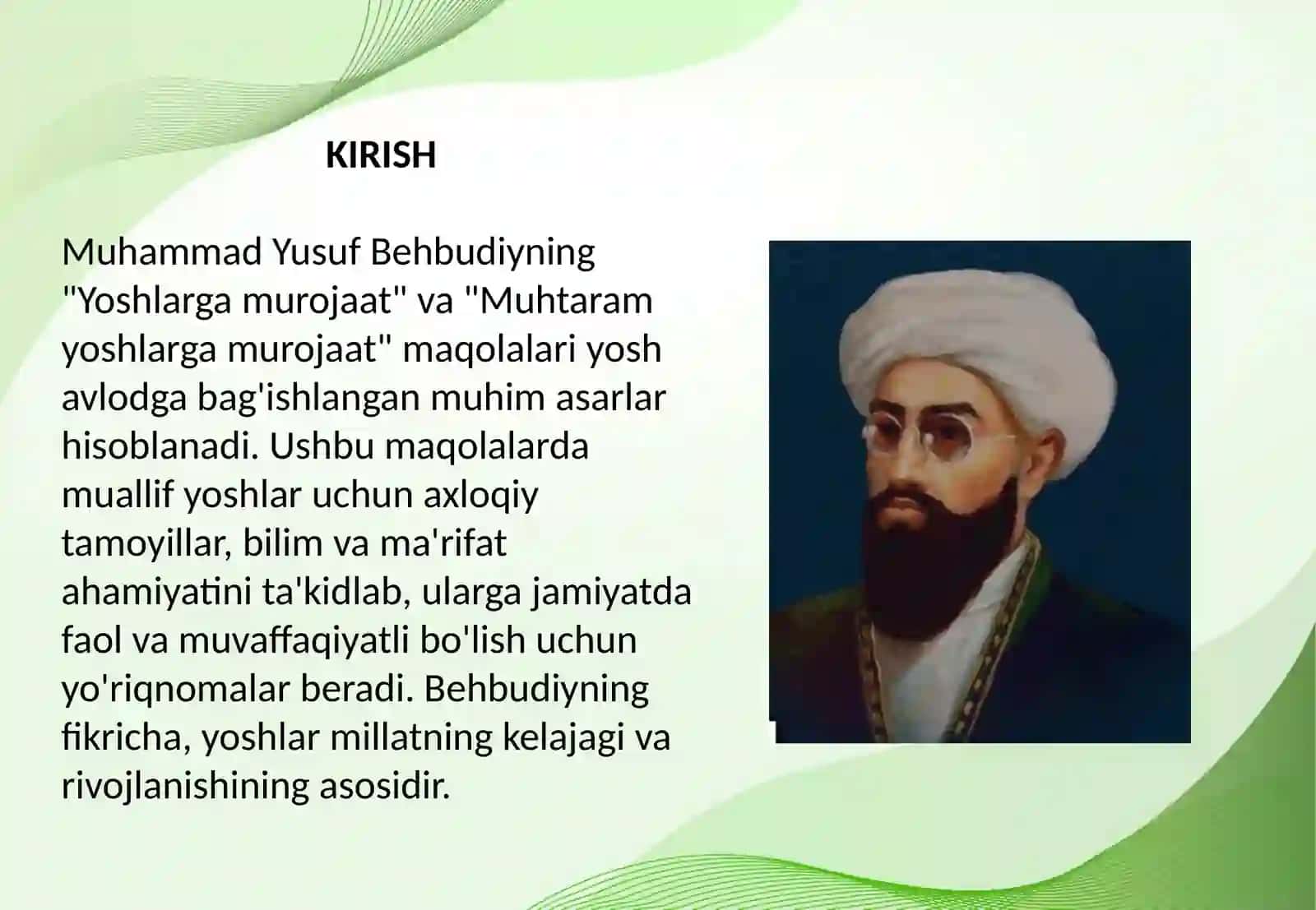M.Behbudiyning "Yoshlarga murojaat" va "Muhtaram yoshlarga murojaat" maqolasi 2
