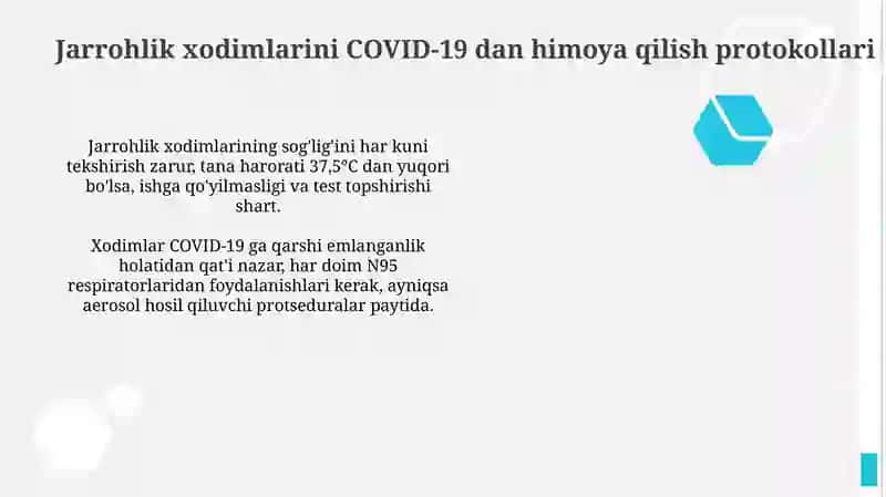 Jarrohlik xodimlarini COVID-19 dan himoya qilish protokollari 2