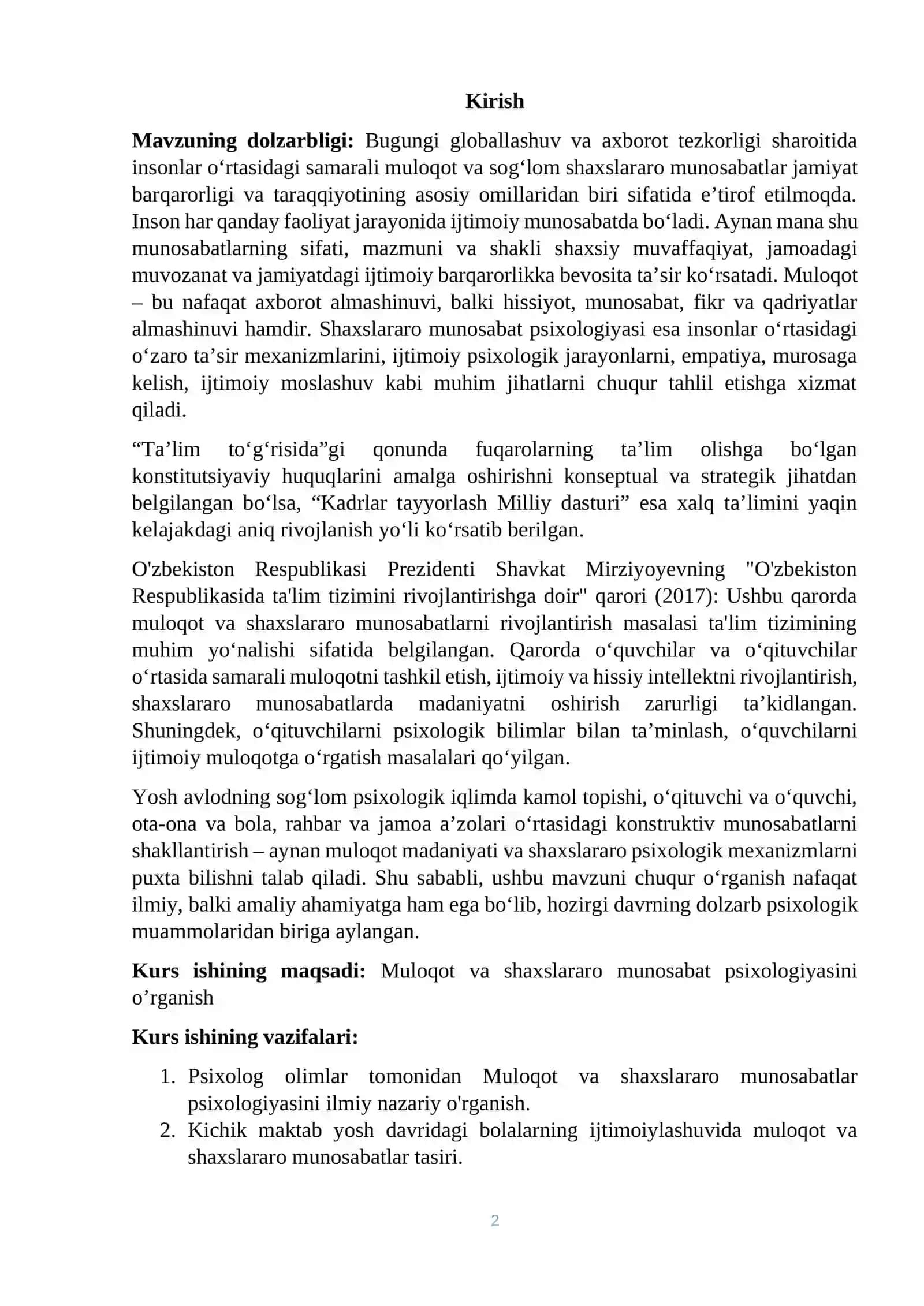 Muloqot va shaxslararo munosabat psixologiyasi 2