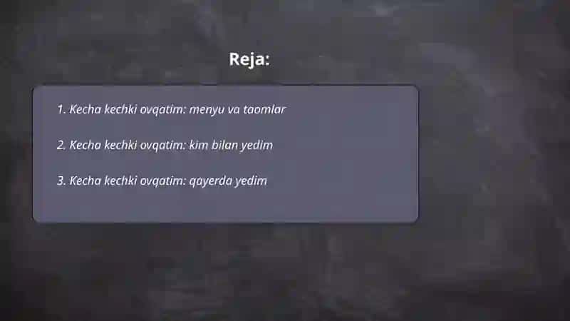 Kecha kechki ovqatim: menyu va taomlar 2