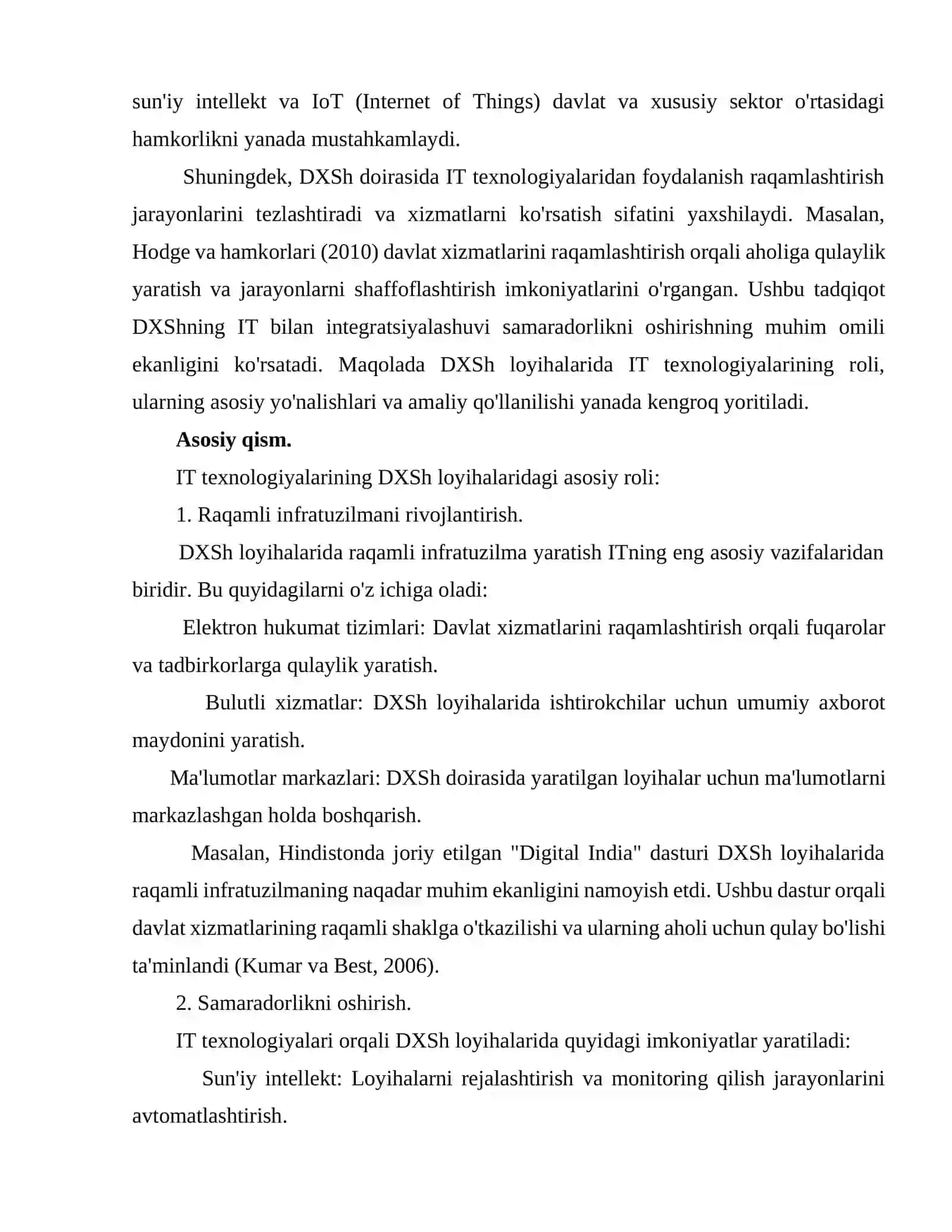 Davlat-xusuiy sherikchilik loyihalari samaradorligida ITning o‘rni 2