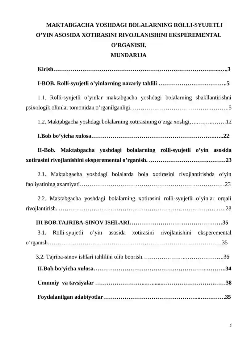 MAKTABGACHA YOSHDAGI BOLALARNING ROLLI-SYUJETLI O’YIN ASOSIDA XOTIRASINI RIVOJLANISHINI EKSPEREMENTAL O’RGANISH 2