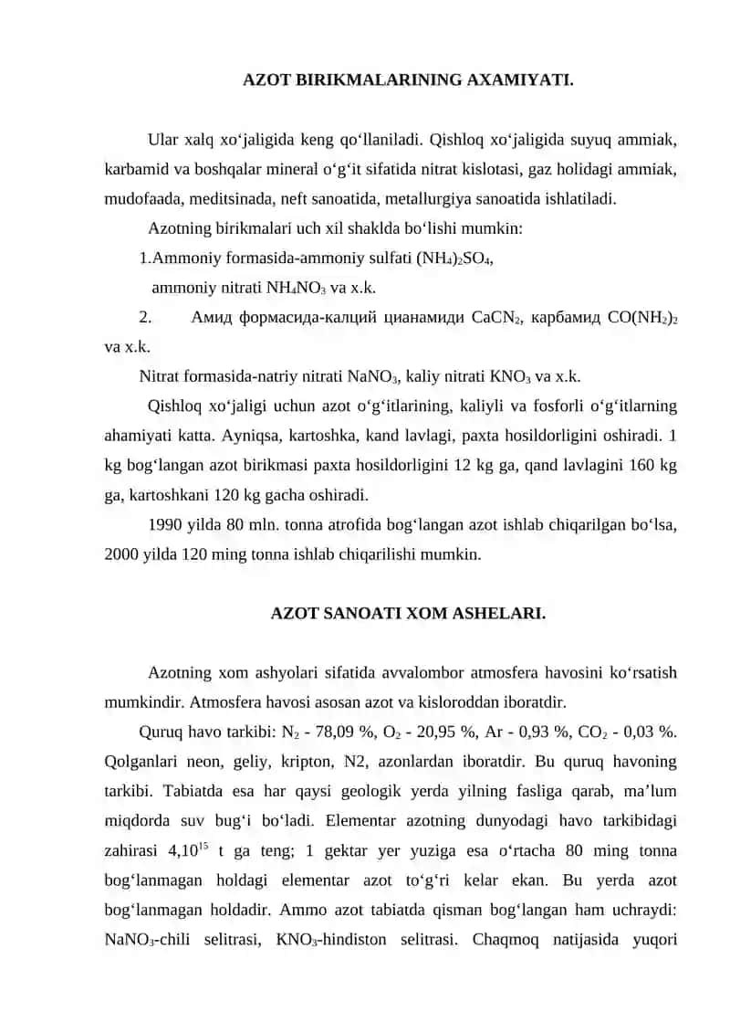 Azot birikmalari texnologiyasi 2