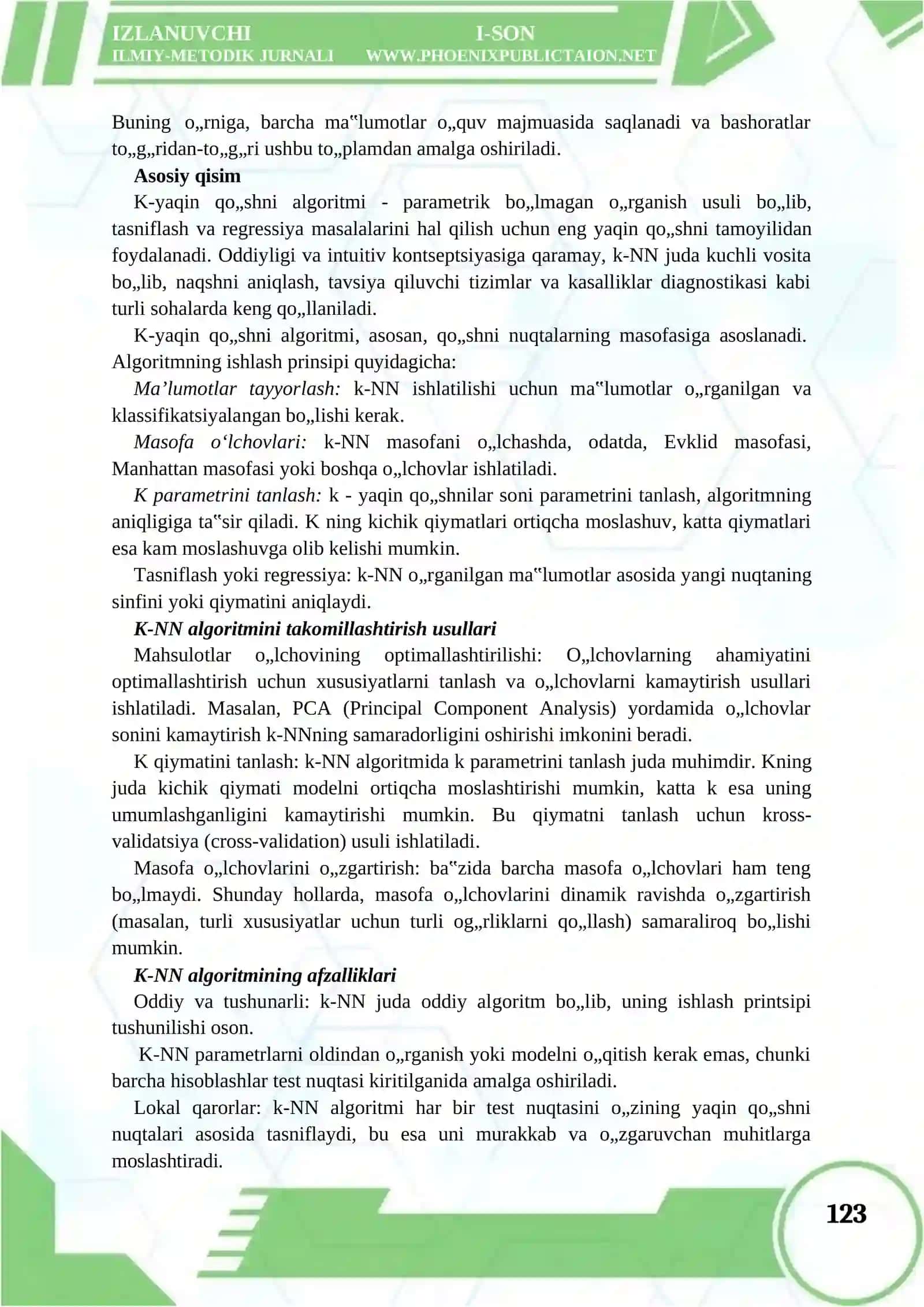 K - YAQIN QO'SHNI ALGORITMI 2