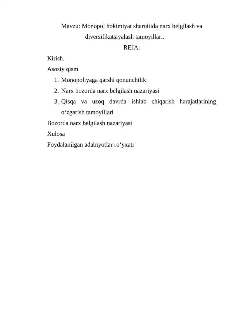 Monopol hokimiyat sharoitida narx belgilash va diversifikatsiyalash tamoyillari 2