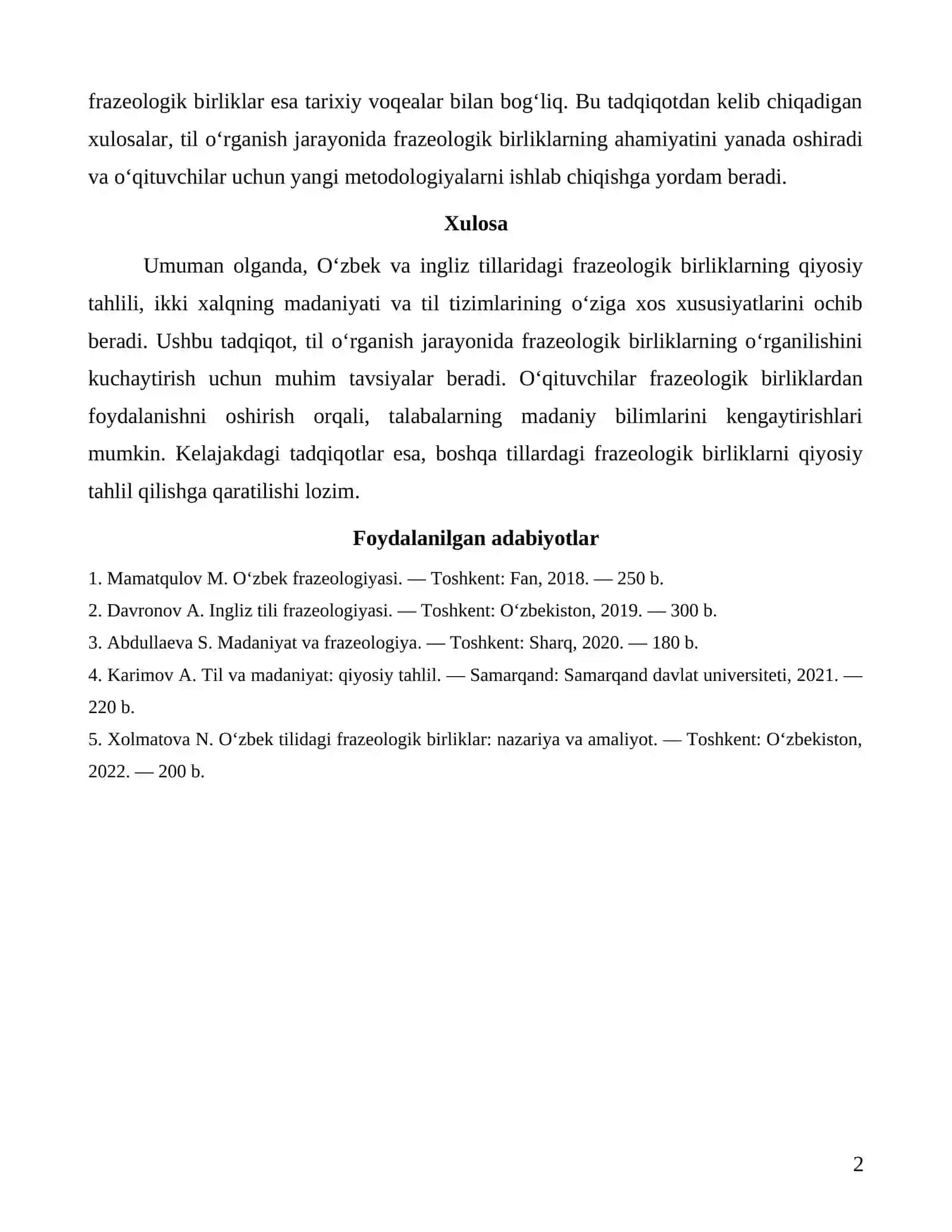 O‘zbek va ingliz tillarida frazeologik birliklarning qiyosiy tahlili 2