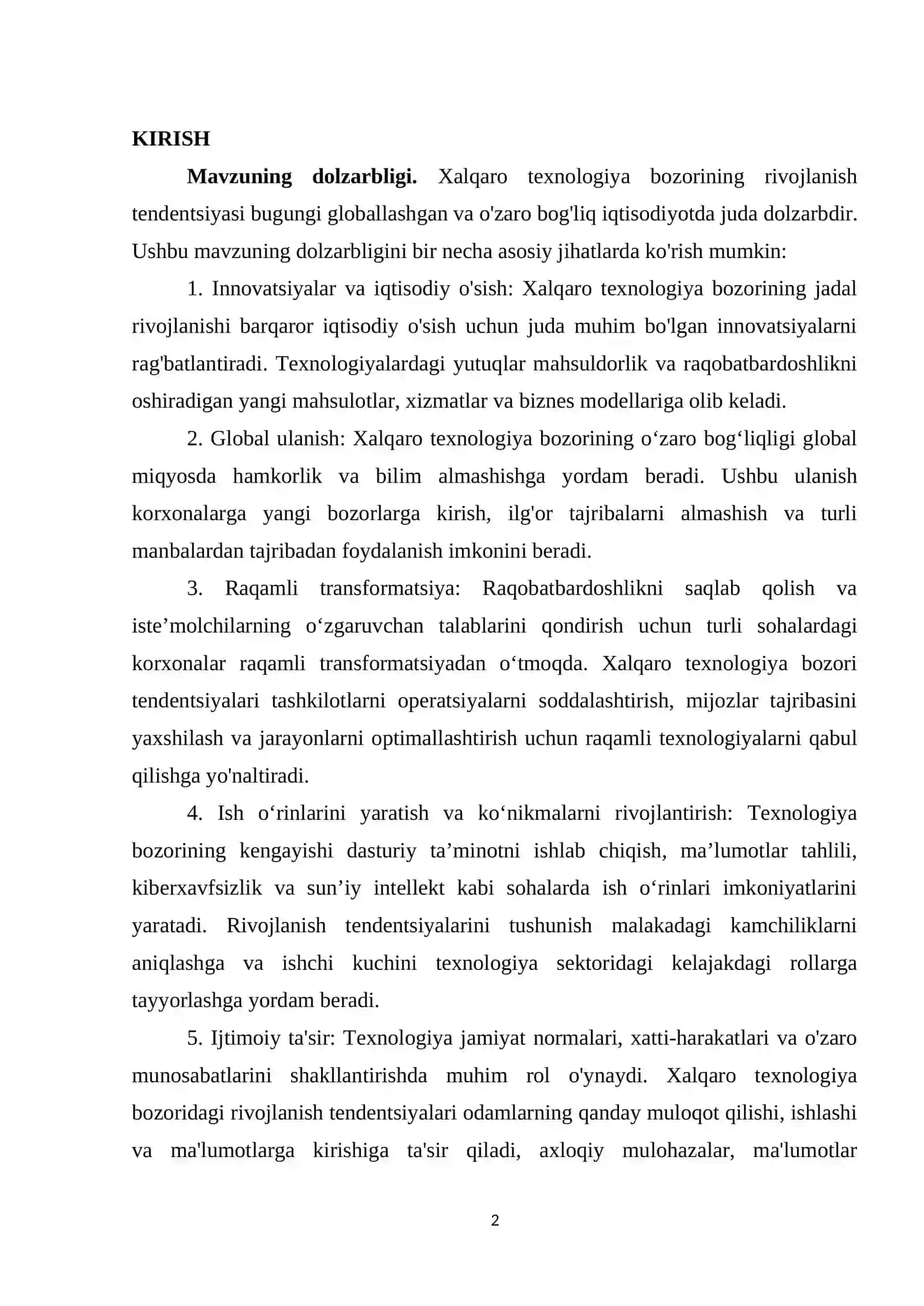 Xalqaro texnologiya bozorining rivojlanish tendensiyasi 2