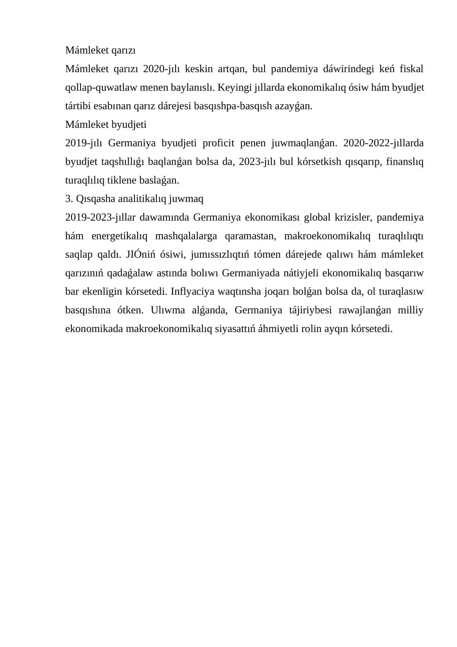 Germaniya makroekonomikalıq kórsetkishleriniń 5 jıllıq analizi (2019-2023) 2