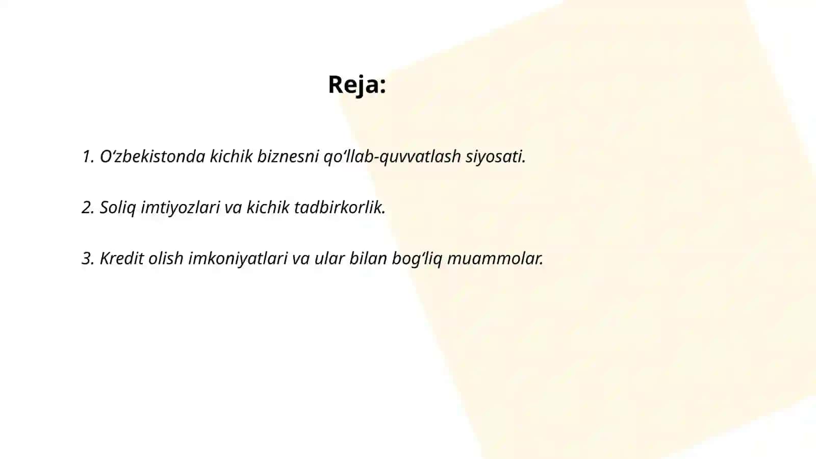 Oʻzbekistonda kichik biznes va xususiy tadbirkorlikni rivojlantirish istiqbollari 2