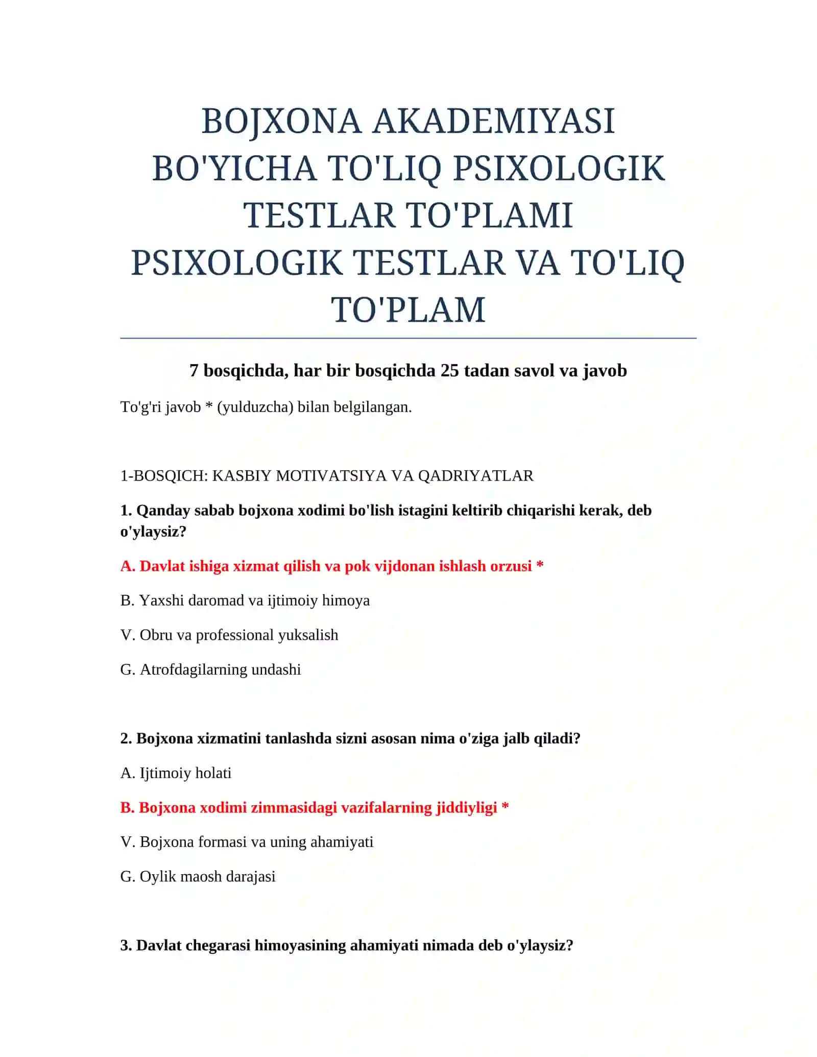 TO'LIQ PSIXOLOGIK TESTLAR TO'PLAMI 2