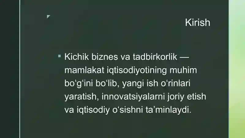 Kichik biznes va tadbirkorlik faoliyatini tashkil etish va boshqarish 2