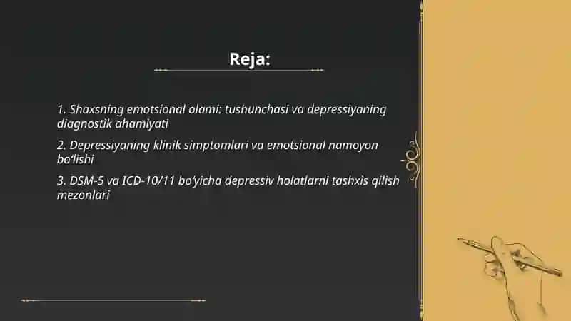Shaxsning emotsional olami va depressiv holatlarni tashxis etish 2