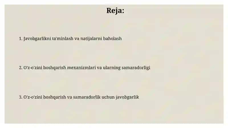 O'z-o'zini boshqarish va samaradorlik uchun javobgarlik 2