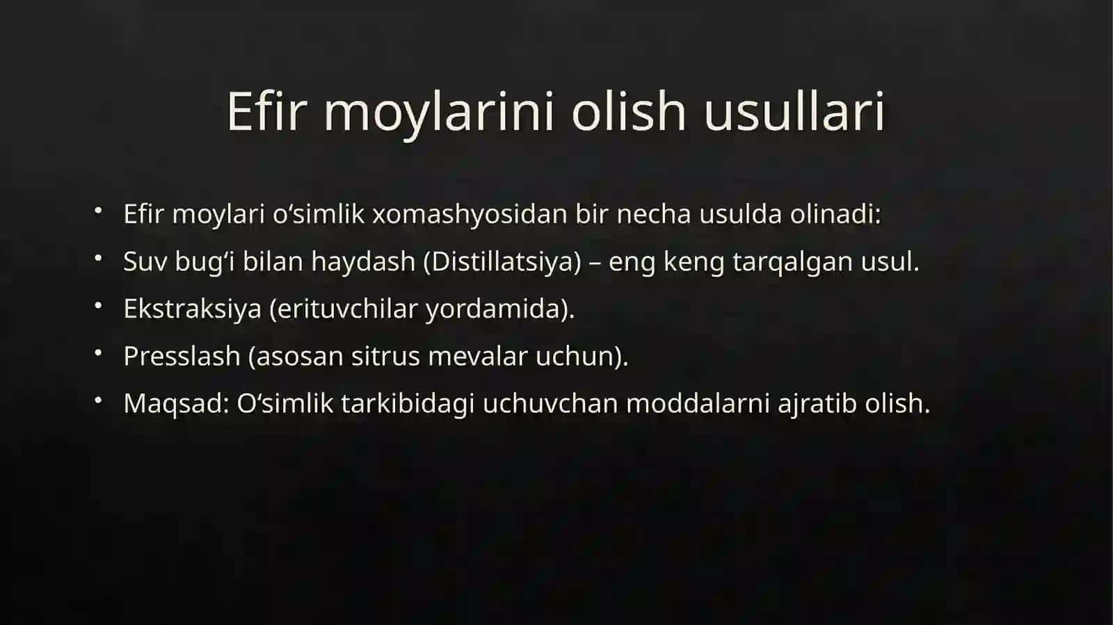 Efir moylarini olish usullari 2