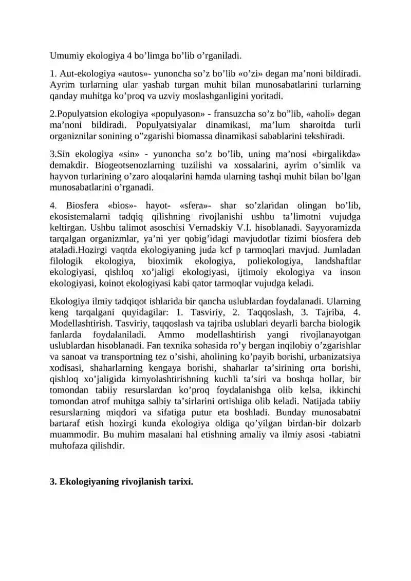 Ekologiya va tabiatni muhofaza qilish fanining asosiy vazifalari 2