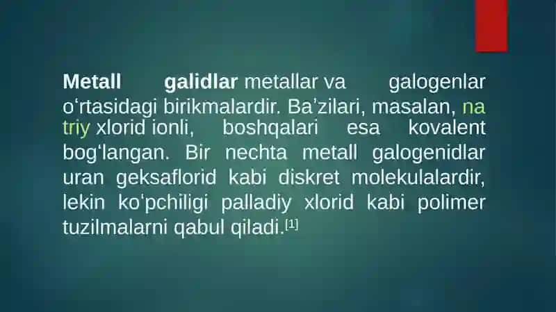 GALOGENLAR VA ULARNING BRIKMALARINI QO’LLANILISHI 2