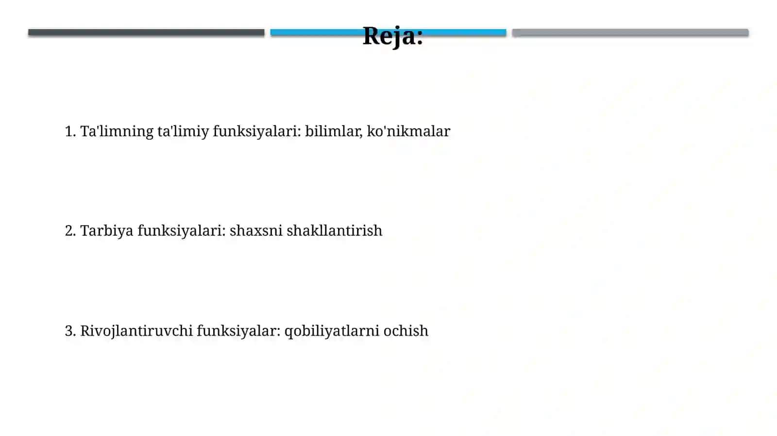 O‘qitishning ta’lim-tarbiyaviy va rivojlantiruvchi vazifalari: bilim, malaka va ko‘nikma 2