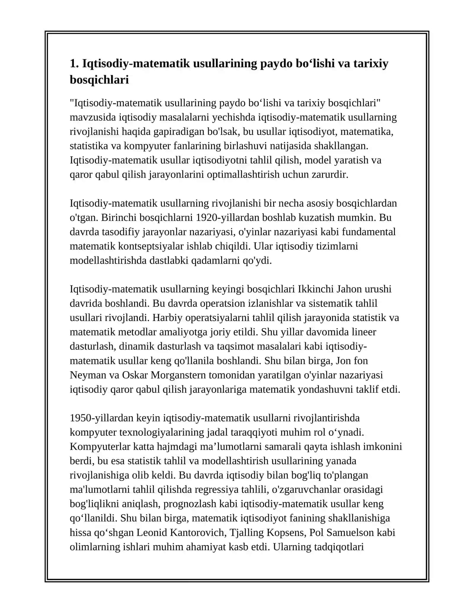 IQTISODIY MASALALARNI YECHISHDA IQTISODIY-MATEMATIK USULLARNING PAYDO BOʻLISHI VA RIVOJLANISHI 2