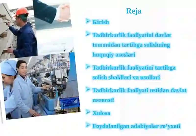Tadbirkorlik faoliyati davlat tomonidan tartibga solinishi va uning ustidan davlat nazorati 2