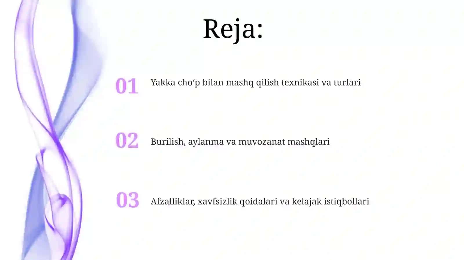 Yakka cho'p: burilish, aylanish muvozanat ushlash mashqlari 2