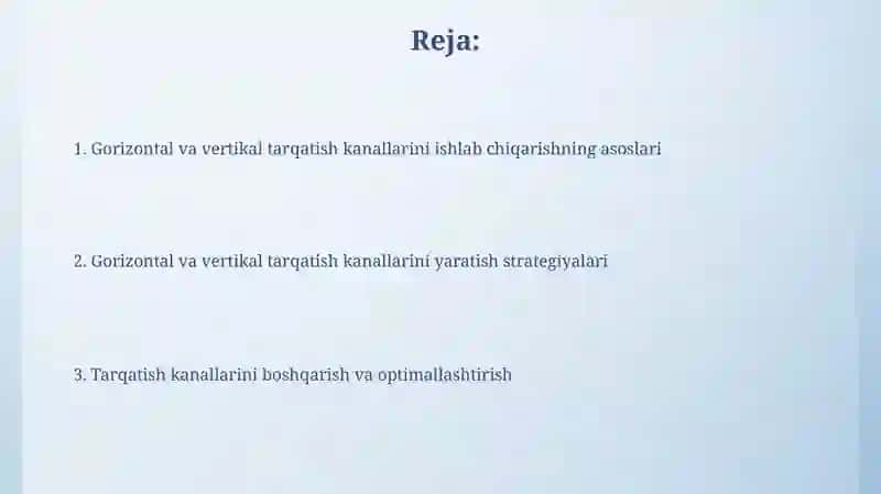 Taqsimotning Gorizantal va Vertaikal Kanallarni Ishlab Chiqarish 2