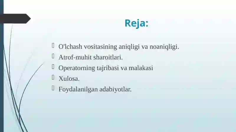 O’lchashvositalarini qiyoslash va kalibrlash fanidan O’lchashvositalarini metraligi ko’rsatgichlari gatasiretuvchi omillar mavzusida taqdimoti 2