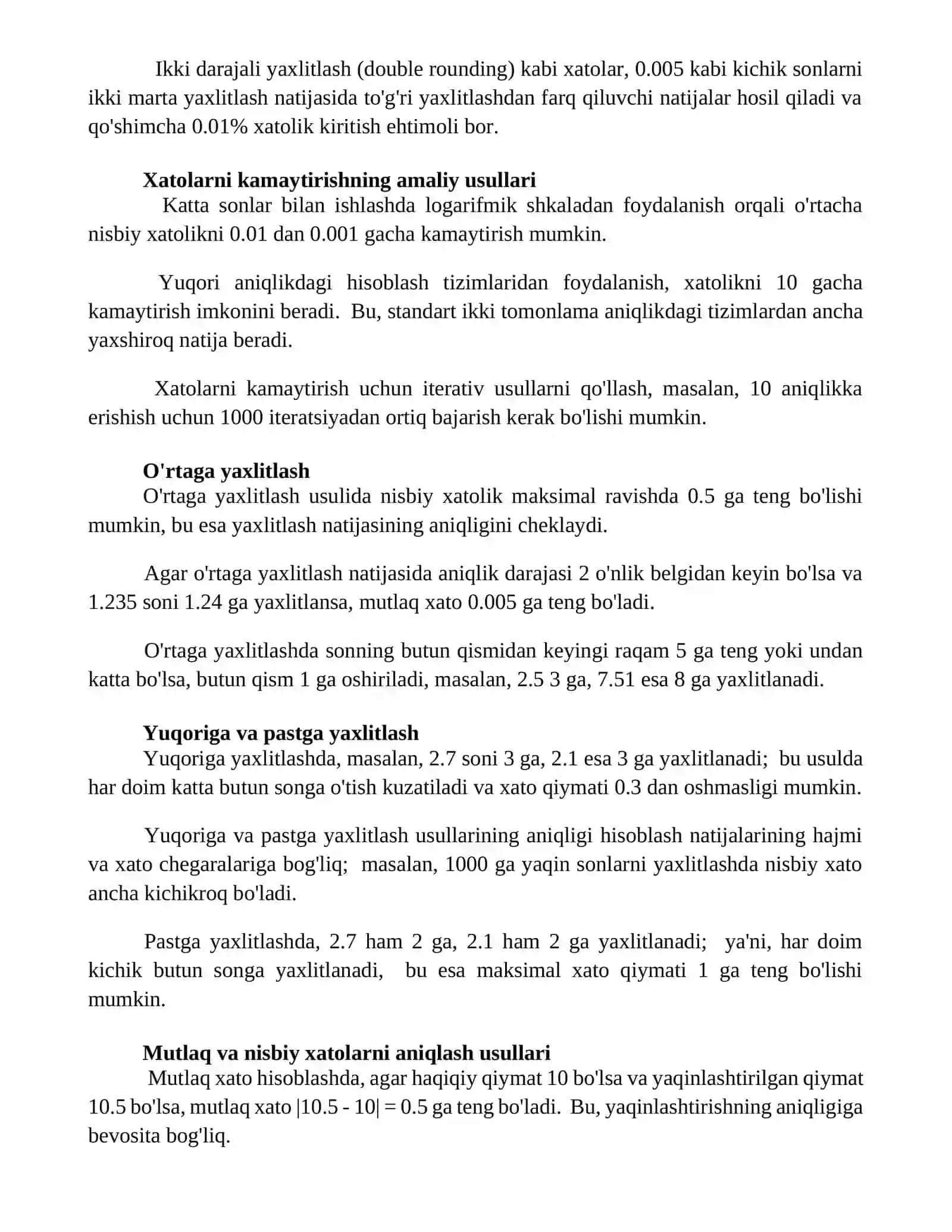 Hisoblash matematikasi da mutlaq va nisbiy xatolarni yaxlitlash usullari 2