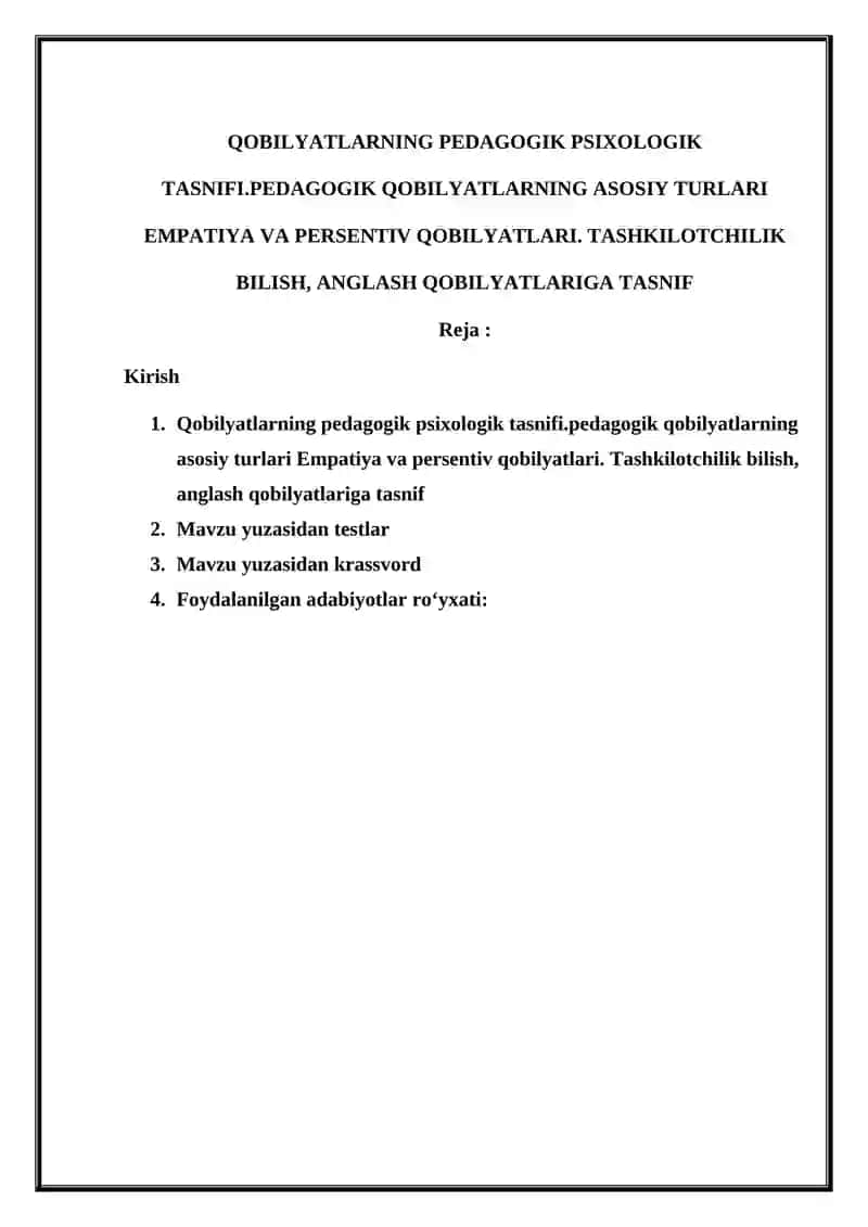 Qobilyatlarining Pedagogik Psixologik Tasnifi 2