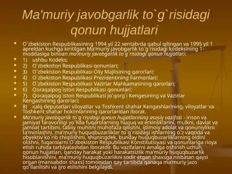 Ma'muriy javobgarlik to`g`risidagi qonun hujjatlari 2