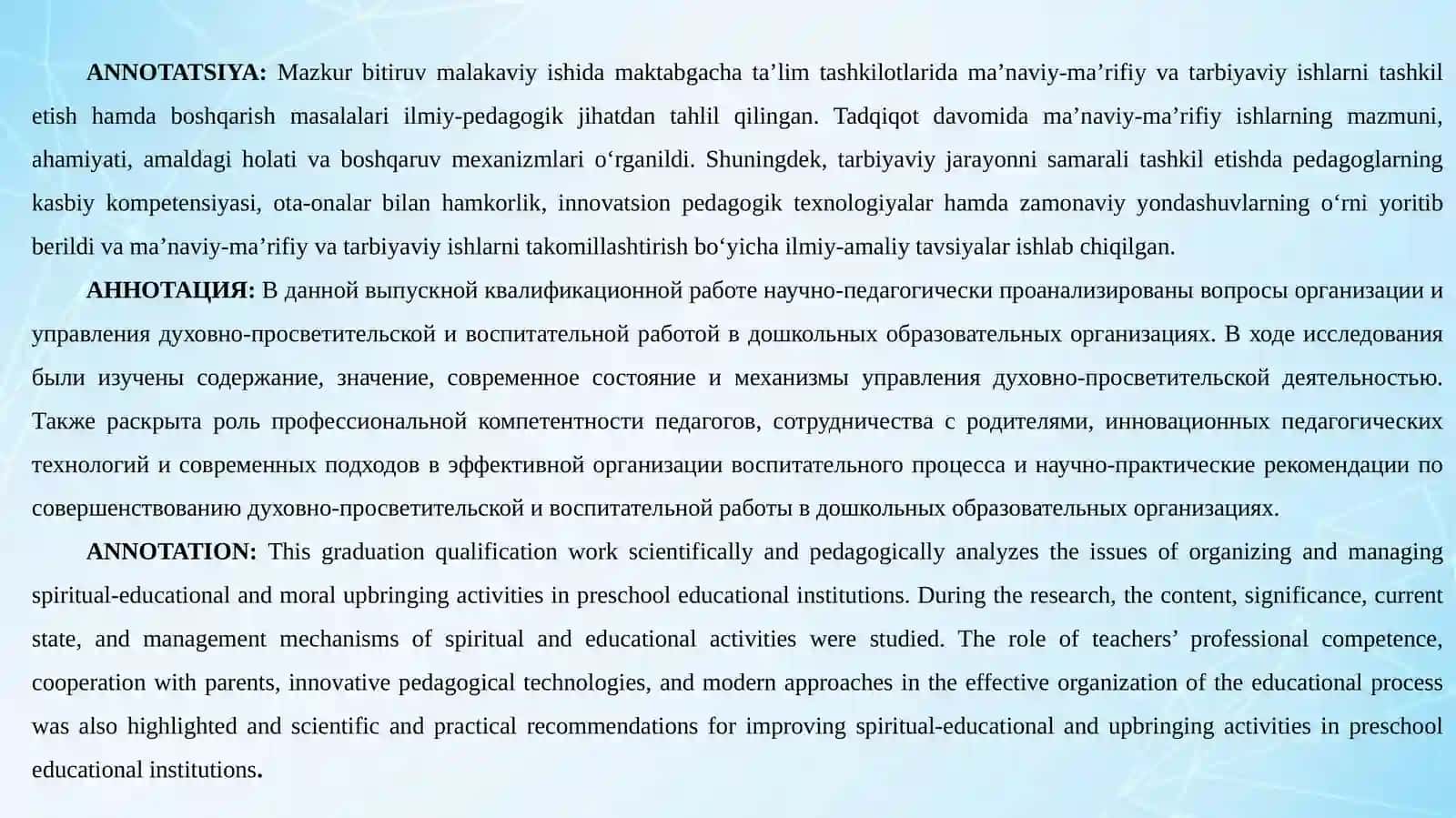 Maktabgacha ta'lim tashkil etish va boshqarish 2
